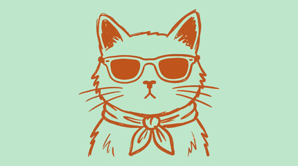 Obraz premium Sketchy illustration of a cool cat in sunglasses, with a bandana, presenting a hip and fashionable animal