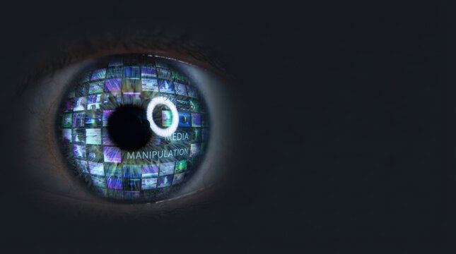 Extreme Macro of Eye Reflecting Distorted Video Grid Pattern