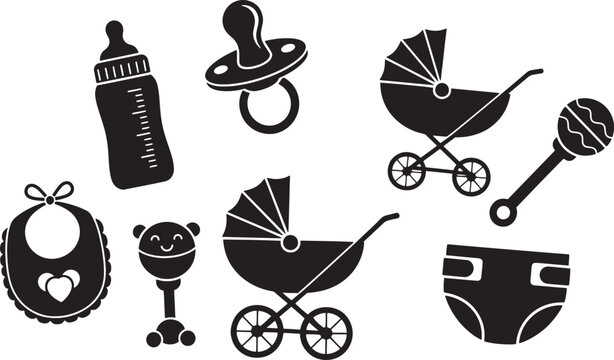 Black and white baby collection baby bottle pacifier stroller rattle