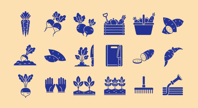 Garden Icons: Vegetables, Tools, and Farming Elements