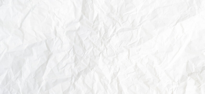 Top view and full frame of wrinkled or crumpled white paper texture used as crumpled white paper background texture in decorative art work