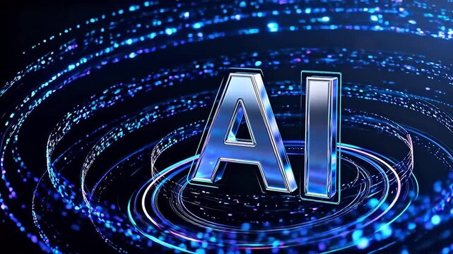 AI technology symbol with glowing rings
