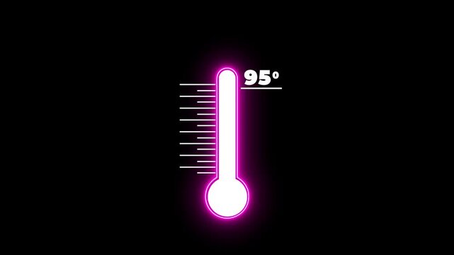 Neon Medical thermometer icon animation on with black background. Digital Temperature Meter Display 95 degree increse or decline. Thermometer equipment showing hot or cold weather.