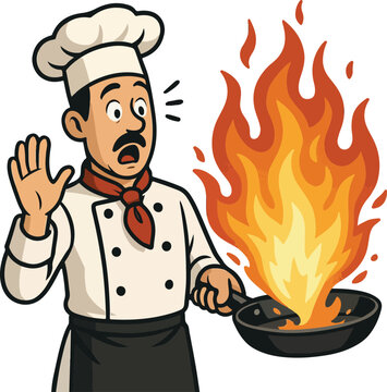 Chef Surprised By Large Fire vector transparent