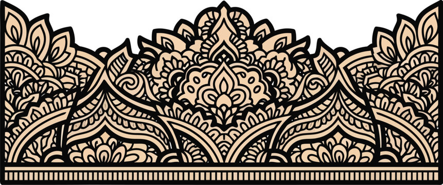 Decorative Mandala Border Design with Ornate Floral Elements and Ethnic Patterns