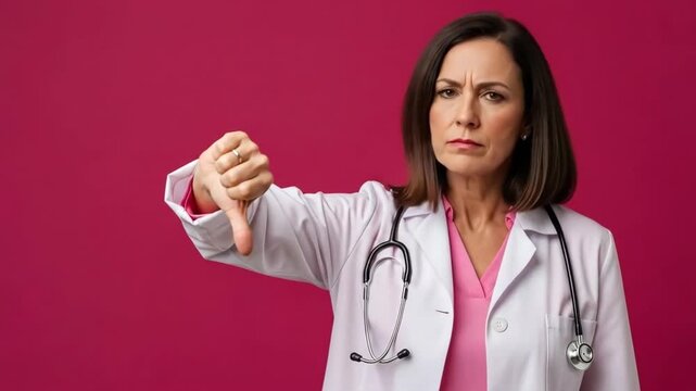 A female doctor giving a thumbs down about healthcare and medicine
