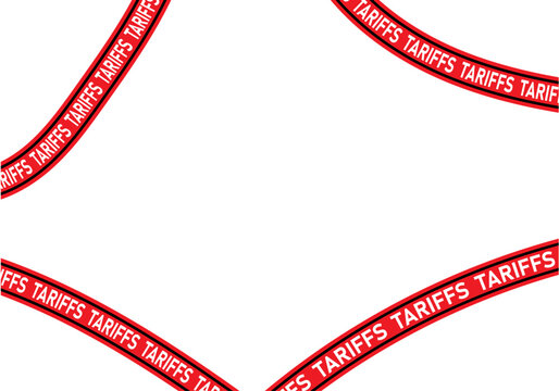 Cintas rojas circulares con el texto aranceles repetido 