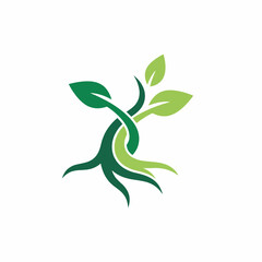 Fototapeta premium This logo symbolizes growth and sustainability, featuring entwined roots and leaves, ideal for eco-friendly brands or businesses that promote environmental awareness.