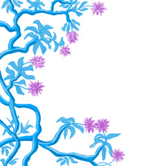 summer background with palm trees and flowers. Watercolor drawing on a white background, for the design of invitations, cards, greetings © viky