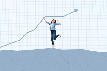 Image pop 3d zine full collage of happy businessman businesswoman stand arrow development career...