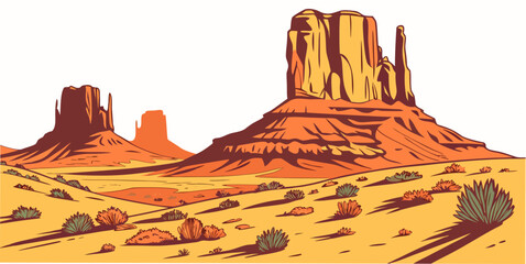 a desert landscape with a large rock formation Vector © zalal