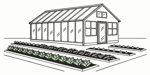 a greenhouse with a gable roof and plant beds Vector © zalal