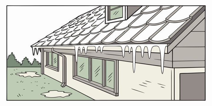 a house with icicles hanging from the roof Vector