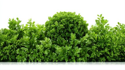 Obraz premium Green Foliage Border with Lush Bushes, Ideal for Spring Designs and Ecological Projects on White Background