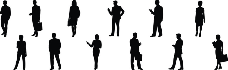 Fototapeta premium Business people silhouettes collection, professional men and women standing poses, corporate team concept illustration