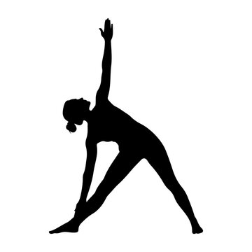 Woman in triangle yoga pose silhouette, vector illustration