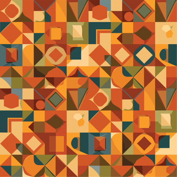 Abstract geometric pattern with warm color palette and overlapping shapes for decorative design