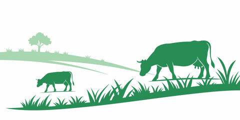 a cow and calf grazing in a field Vector © zon