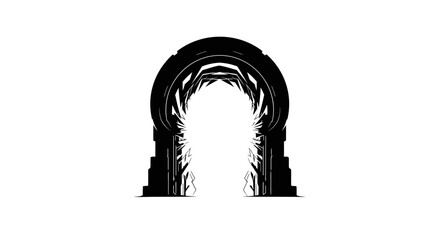 Fototapeta premium Silhouette of an Ornate Archway Against a White Background.