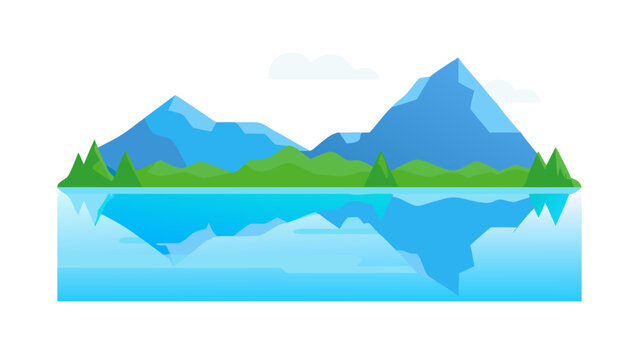 a scenic landscape of mountains and a lake Vector