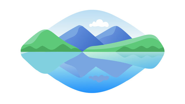 a serene mountain lake with a reflection of the mountains Vector