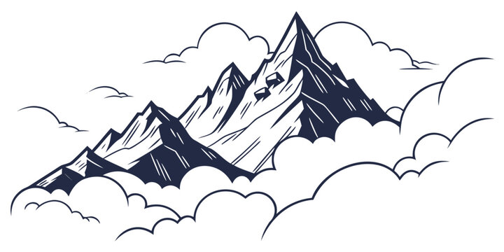 a mountain range with snow and clouds Vector