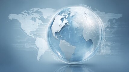 Global Business Technology: Abstract World Map Background with Globe, Representing International Connectivity and Digital Transformation