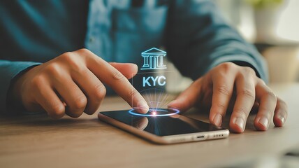 Fototapeta premium A person using a smartphone with kyc verification