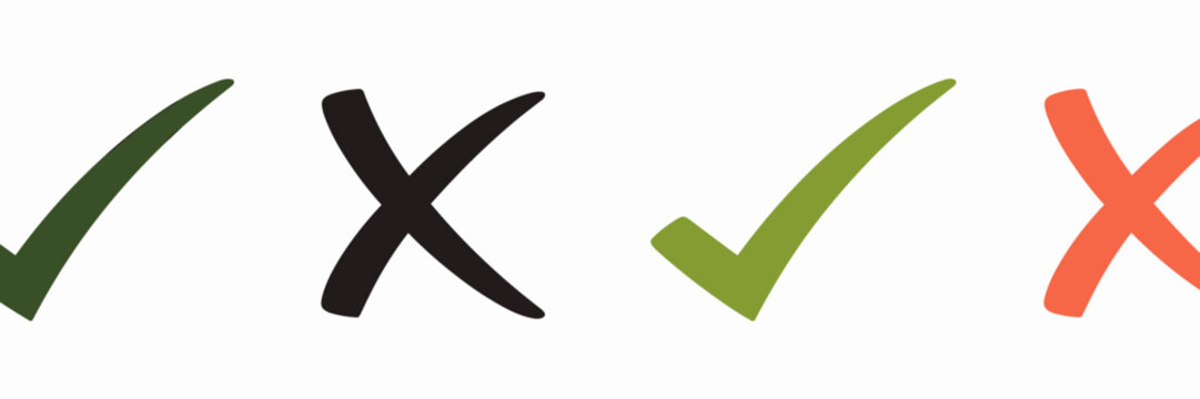 Check Mark Cross Icon Set &ndash; Tick, Wrong, Yes, No, Accept, Reject, Approval, Cancel Symbol Icons Collection