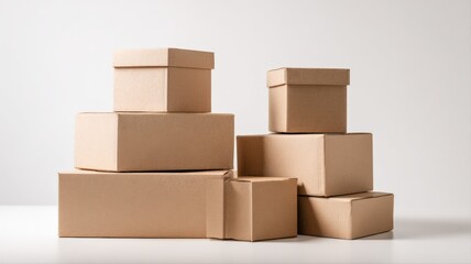 Stack of Brown Cardboard Boxes in Various Sizes, Packaging and Storage Solution for Shipping
