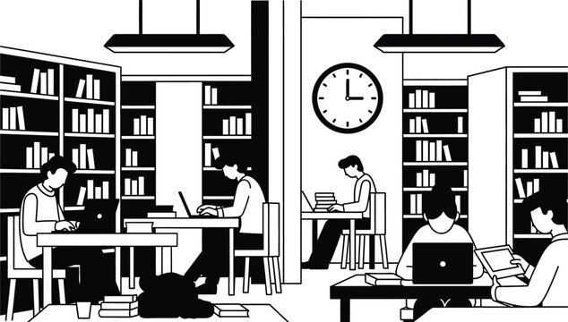 students studying in library
