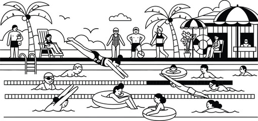 Fototapeta premium people swimming and relaxing at outdoor pool