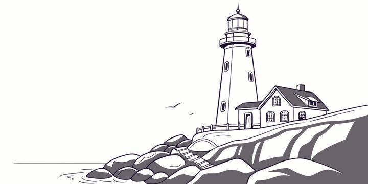 a lighthouse on a rocky coastline Vector