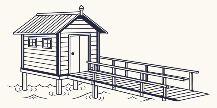 a small wooden house on stilts with a ramp Vector
