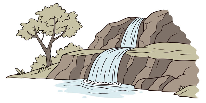 a waterfall cascading down a rocky cliffside Vector