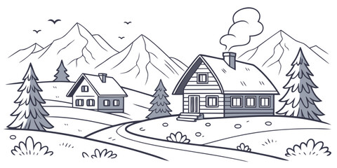 a house in the mountains with snow on the roof Vector © RABBY