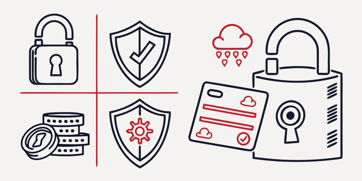 icons representing cybersecurity and data protection Vector