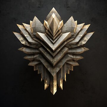 3D Polygon Wolf Head Crest Logo Design Gold Metallic Shiny Abstract Art