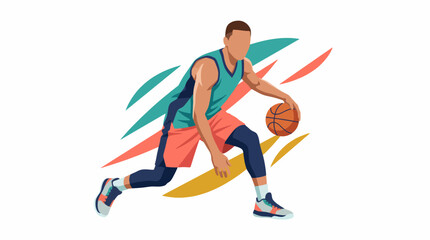 A dynamic illustration of a basketball player dribbling a ball conveys energy, athleticism, and the spirit of sports, highlighting movement and skill in the game. © Miaochan