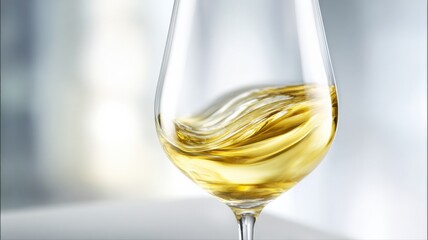 Naklejka premium Elegant White Wine Swirling in a Glass, Capturing Light and Motion, Perfect for Advertising and Editorial Use