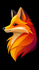 Fototapeta premium Striking profile portrait of stylized fox rendered in vibrant, flowing gradients of orange, yellow, and red against stark black background, showcasing modern, abstract artistic interpretation of wild 