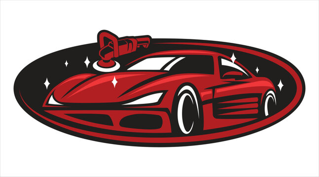 Professional red sports car detailing service vector logo design Vector