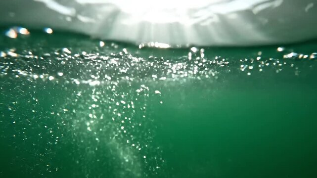 Underwater Bubbles Rising Towards Sunlit Surface 1.