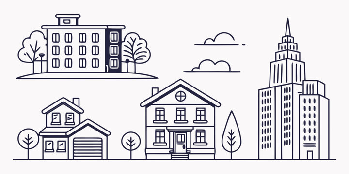 a set of buildings in a city and suburbs Vector