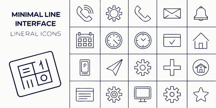 a collection of 20 minimal line interface icons Vector