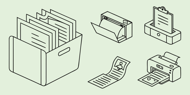 a set of office supplies for organizing paperwork Vector