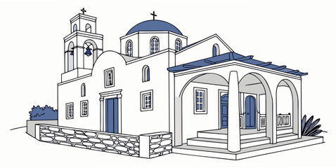 a white building with blue domes and arches Vector © BOY