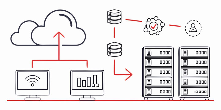 a diagram showing data transfer between devices and servers Vector