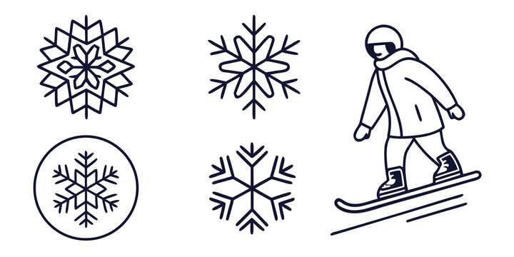 a person skiing on snow with snowflakes around Vector