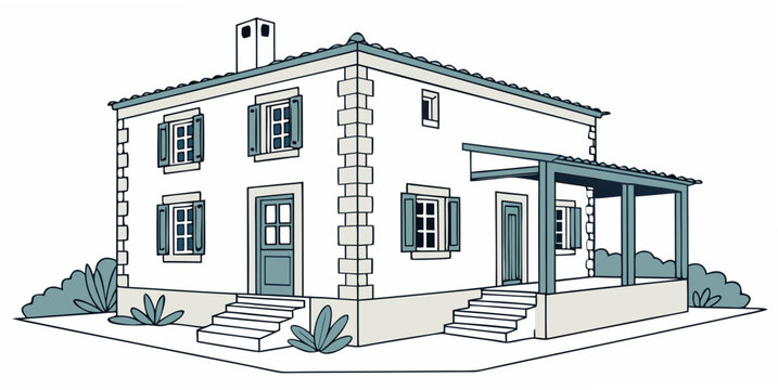 a white house with a blue door and shutters Vector